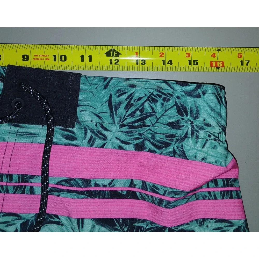 Mens Lined Board Swim Shorts Med Black Tropical Fly Cargo Pocket Lace Up Beach